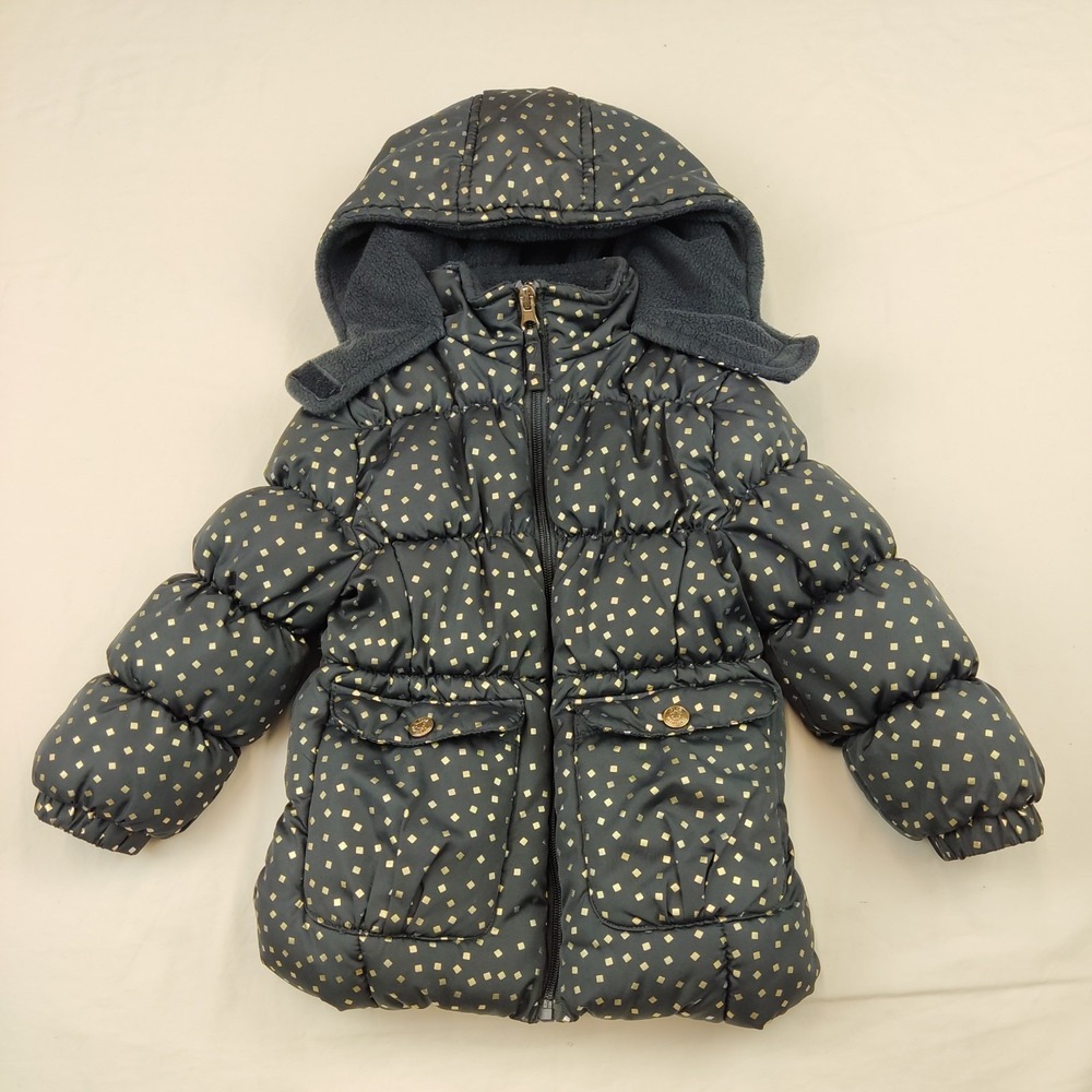 Pink Platinum Girls Fleece Lined Puffer Jacket Size 4,โ Black with gold confetti